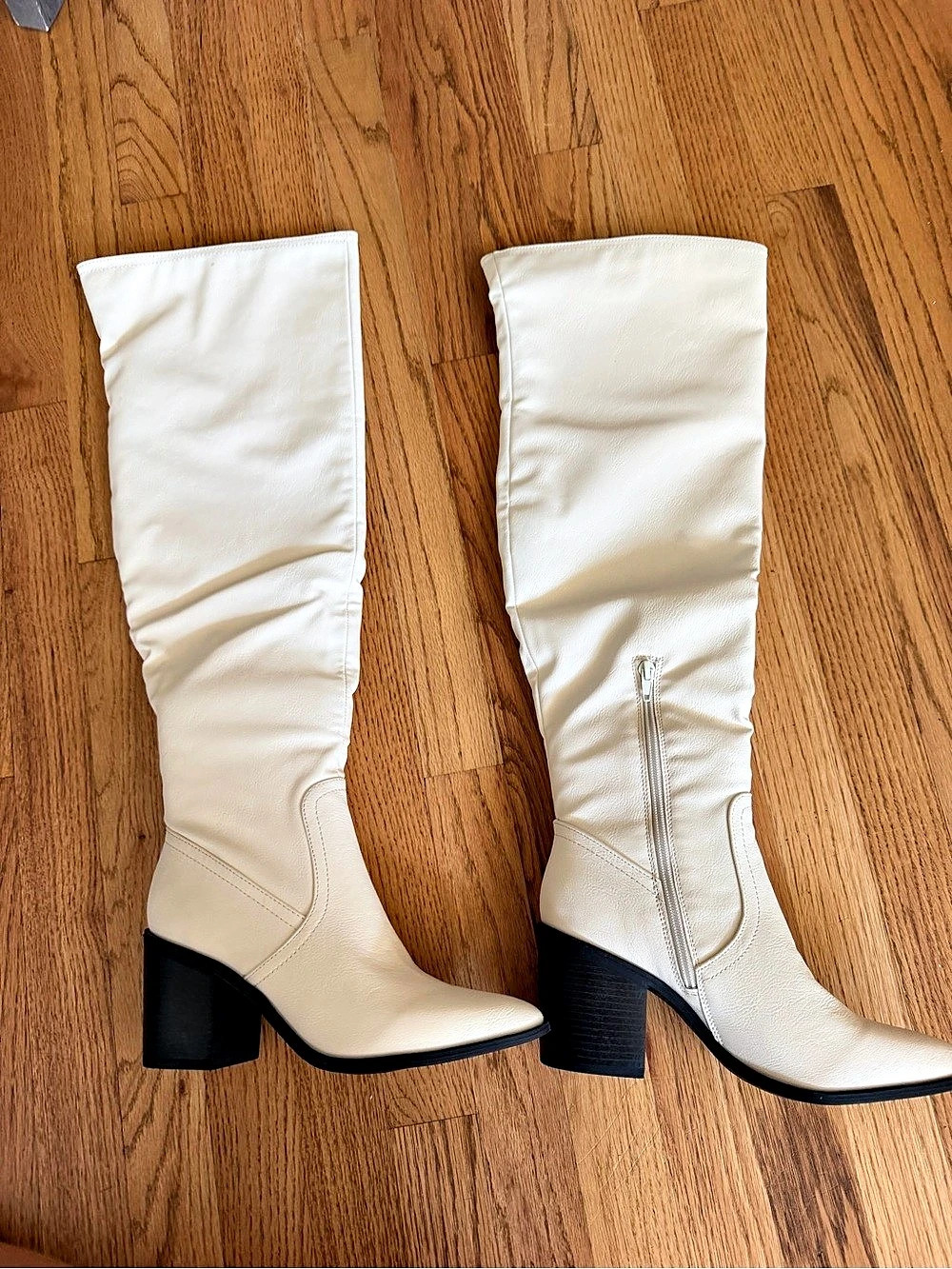 Over-the-Knee Heeled Boots in Cream